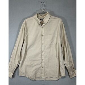 Express‎ Shirt Mens Large Beige Button Up 100% Cotton Office Business Work